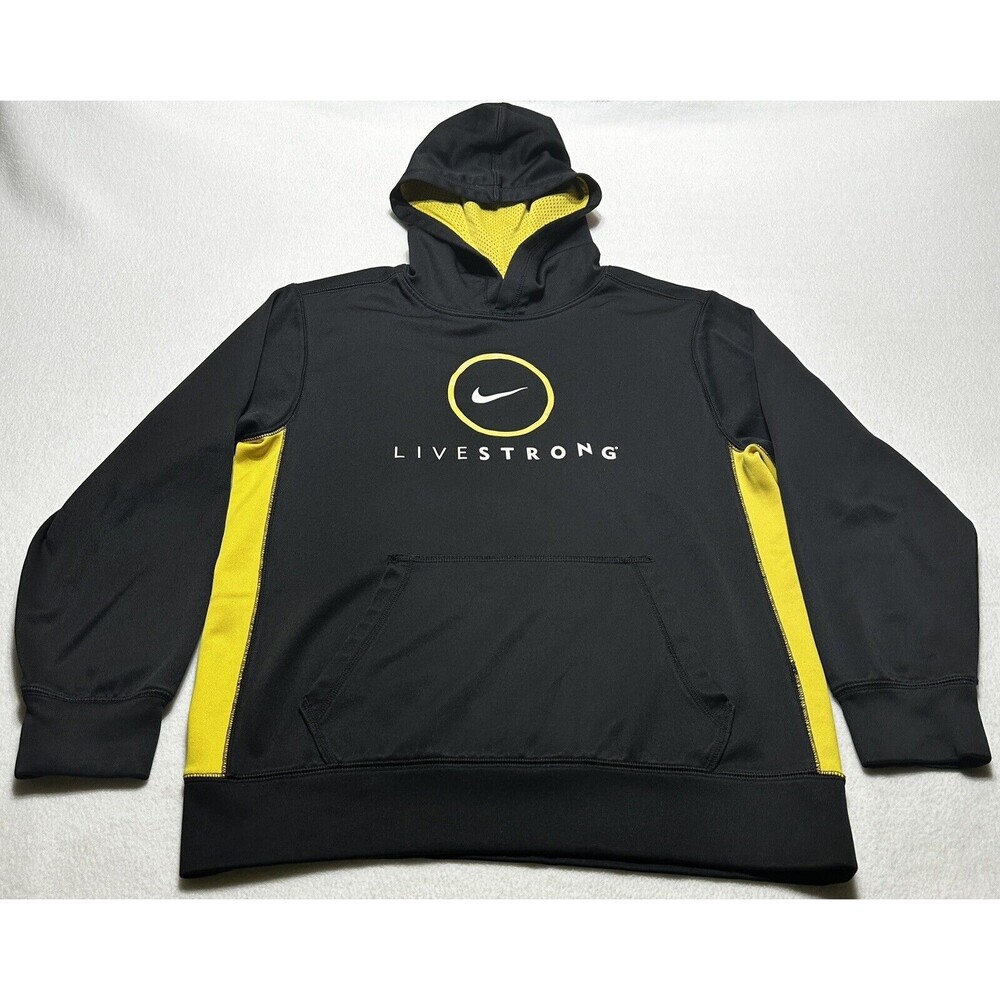 Livestrong Nike Hoodie Youth Large Pullover Yellow Sweatshirt Hood Therma Fit